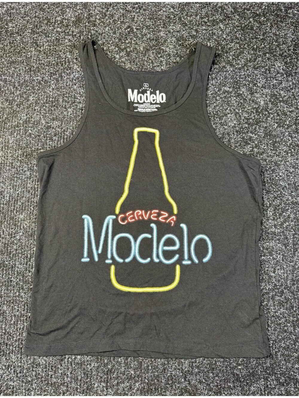 Modelo Women's Black Graphic Logo Tank Top Scoop Neck Sleeveless Wide Strap L